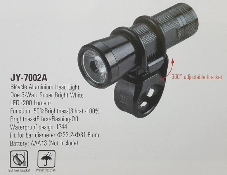 Фара передняя бренд "VORON" JY-7002A, 1 LED 3 Вт 200 люмен, 3 режима работы, металлическая