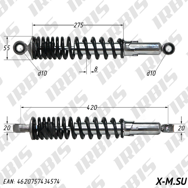 Амортизатор задний (L-420mm,D-10mm,d-10mm) ATV150-250