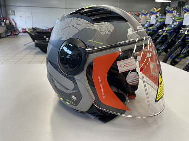 Шлем открытый с визором HETOSHI XD1-260 цв. Серый с черно-зелеными вставками р. XL