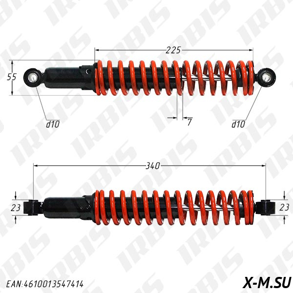 Амортизатор задний (L-340mm,D-10mm,d-10mm) KA-800 (регулир.) KIYOSHI