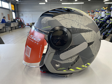 Шлем открытый с визором HETOSHI XD1-260 цв. Серый с черно-зелеными вставками р. XL