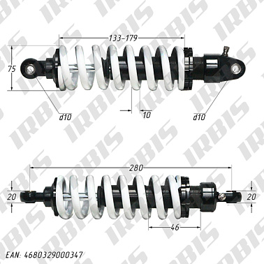Амортизатор задний (L-280mm,D-10mm,d-10mm) TTR150
