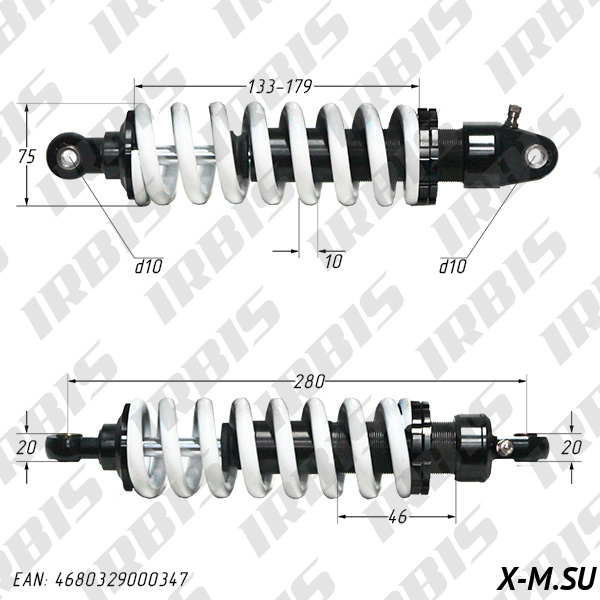 Амортизатор задний (L-280mm,D-10mm,d-10mm) TTR150