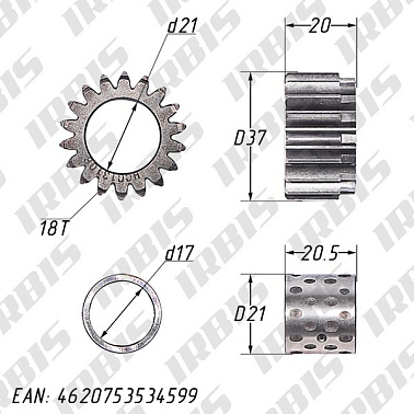 Шестерня сцепления (с втулкой) 139FMB,147FMH,152FMI,153FMI; DELTA, ALPHA 18T  (h