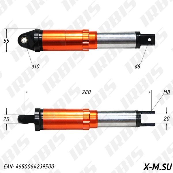 Амортизатор задний (L-280mm,D-10mm,M8) (внутр.пружина)