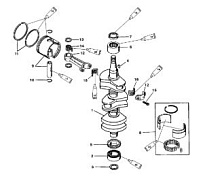 Коленчатый вал, поршни и шатуны 2-Х ТАКТНОГО ПЛМ MERCURY 60 Серийный номер от 9885345 до 9973099